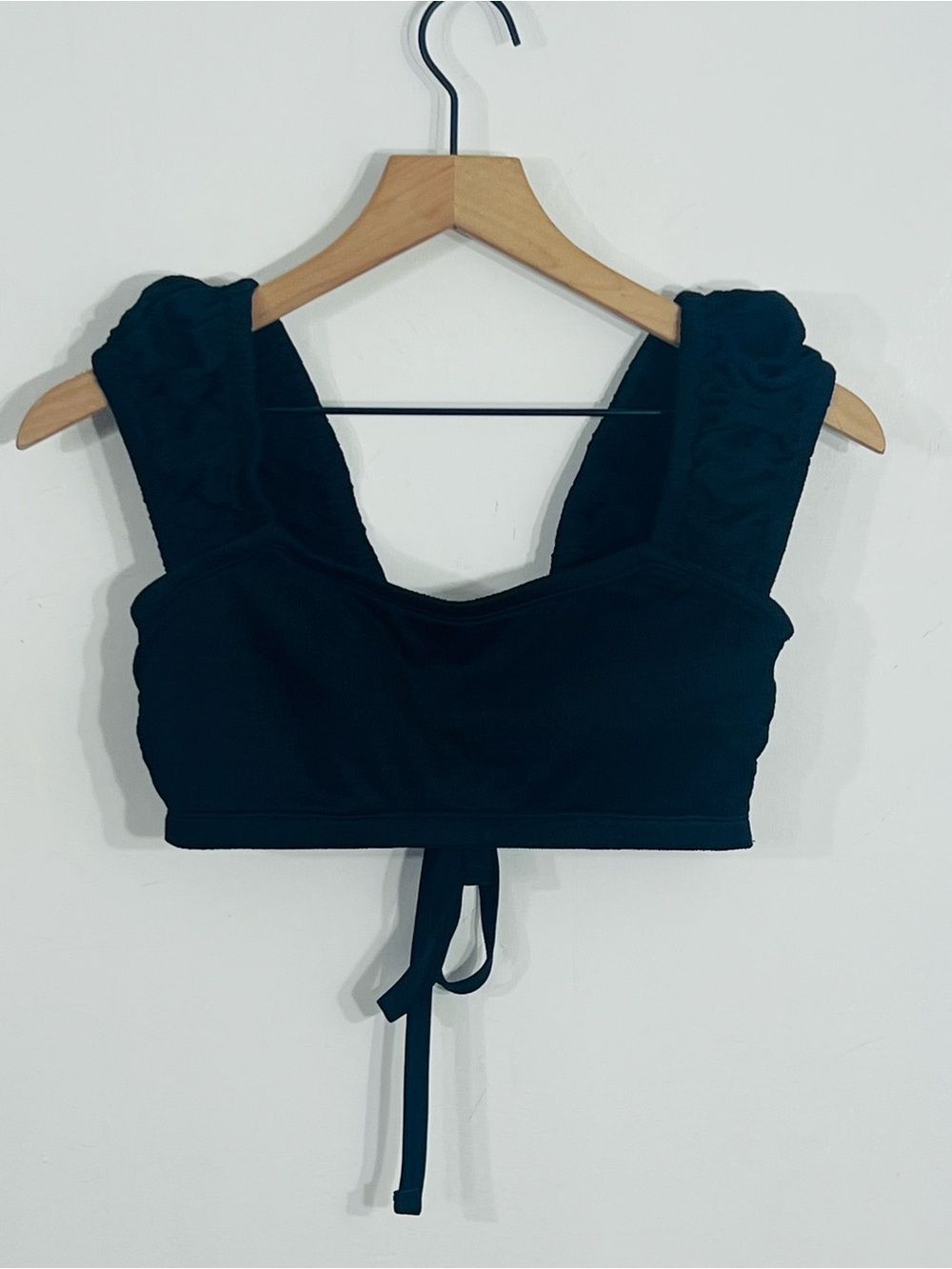 Wild Fable Black Cap Sleeve Smocked Bralette Bikini Top Size 15 JUNIORS